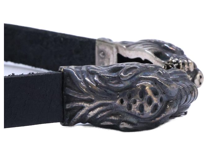 Choker in pelle GUCCI Ag925 Double Tiger Head Nero - vista 5