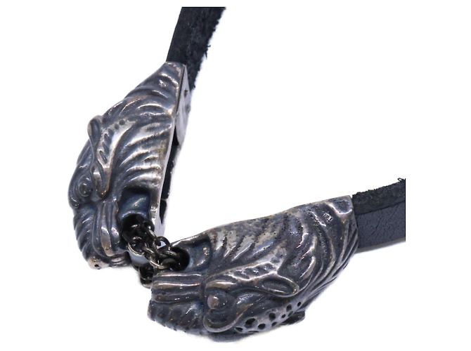 Choker in pelle GUCCI Ag925 Double Tiger Head Nero - vista 6