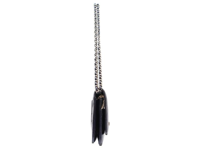 Bolsa de ombro carteira Chanel em couro de bezerro azul marinho metálico Preto - vista 4