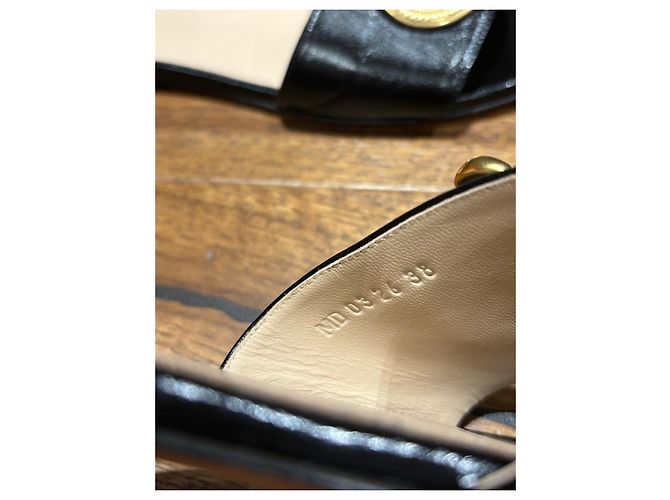 Dior Ciabatte in pelle nera con logo dorato Nero - vista 4