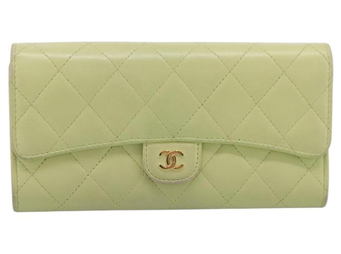 Portafoglio lungo CHANEL Matelasse in pelle d'agnello verde e oro CC Auth 197728 D'oro - vista 13