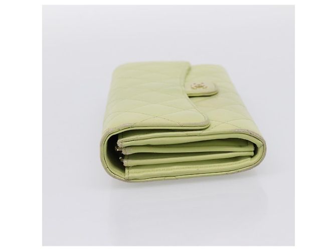 Portafoglio lungo CHANEL Matelasse in pelle d'agnello verde e oro CC Auth 197728 D'oro - vista 3