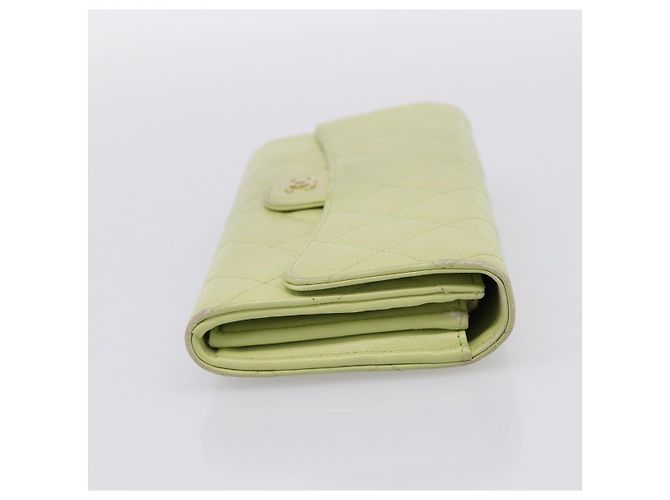 Portafoglio lungo CHANEL Matelasse in pelle d'agnello verde e oro CC Auth 197728 D'oro - vista 4