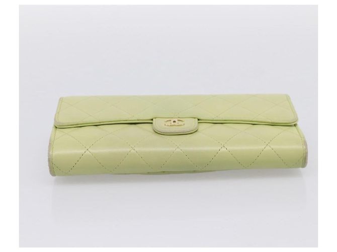Portafoglio lungo CHANEL Matelasse in pelle d'agnello verde e oro CC Auth 197728 D'oro - vista 6