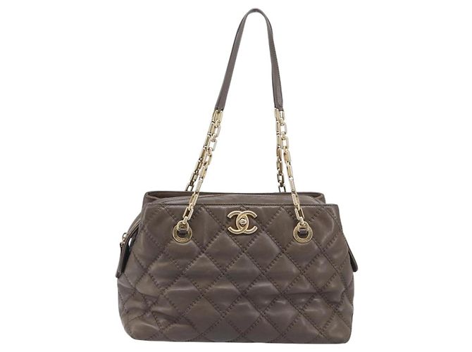 Borsa a tracolla CHANEL Wild Stitch Chain in pelle marrone e oro CC Auth yk20765V D'oro - vista 13