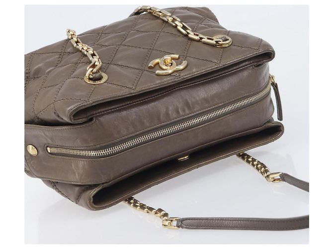 Borsa a tracolla CHANEL Wild Stitch Chain in pelle marrone e oro CC Auth yk20765V D'oro - vista 6