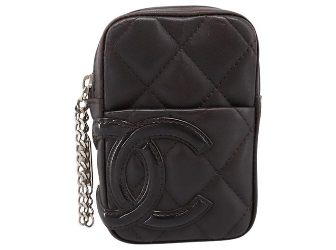 CHANEL Cambon Line Matelasse Pouch Leather Dark Brown Silver CC Auth 200180A Argento Marrone scuro - vista 13