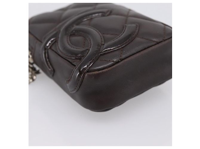 CHANEL Cambon Line Matelasse Pouch Leather Dark Brown Silver CC Auth 200180A Argento Marrone scuro - vista 14