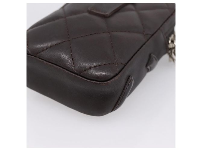 CHANEL Cambon Line Matelasse Pouch Leather Dark Brown Silver CC Auth 200180A Argento Marrone scuro - vista 15