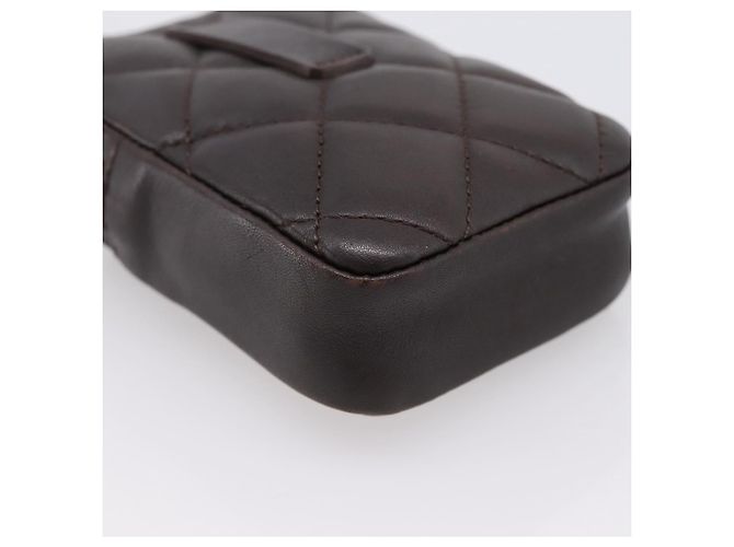 CHANEL Cambon Line Matelasse Pouch Leather Dark Brown Silver CC Auth 200180A Argento Marrone scuro - vista 16