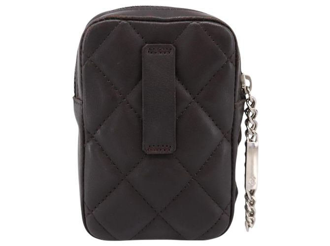 CHANEL Cambon Line Matelasse Pouch Leather Dark Brown Silver CC Auth 200180A Argento Marrone scuro - vista 2