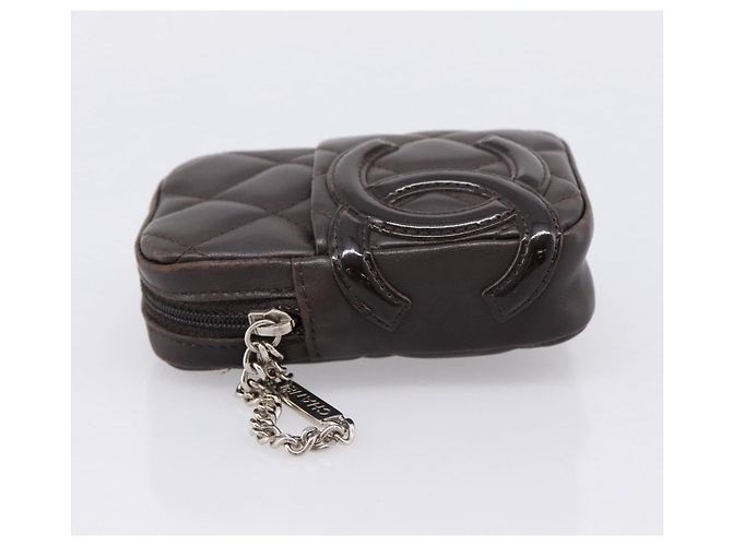 CHANEL Cambon Line Matelasse Pouch Leather Dark Brown Silver CC Auth 200180A Argento Marrone scuro - vista 3