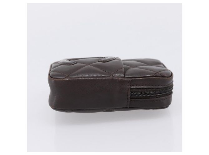 CHANEL Cambon Line Matelasse Pouch Leather Dark Brown Silver CC Auth 200180A Argento Marrone scuro - vista 4