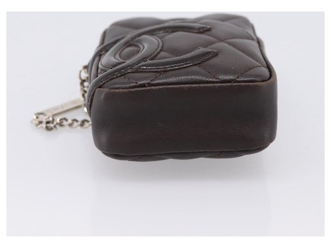 CHANEL Cambon Line Matelasse Pouch Leather Dark Brown Silver CC Auth 200180A Argento Marrone scuro - vista 6