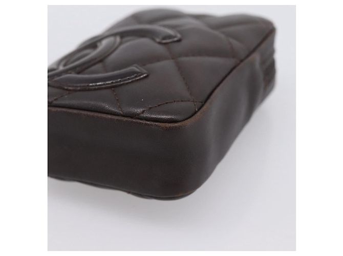 CHANEL Cambon Line Matelasse Pouch Leather Dark Brown Silver CC Auth 200180A Argento Marrone scuro - vista 7