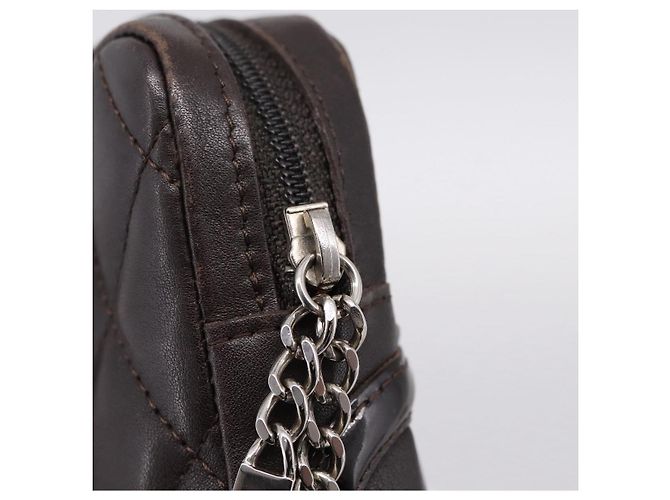 CHANEL Cambon Line Matelasse Pouch Leather Dark Brown Silver CC Auth 200180A Argento Marrone scuro - vista 9
