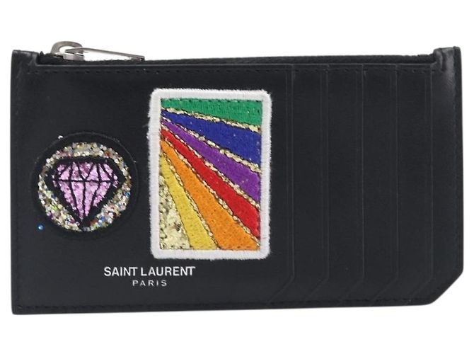 SAINT LAURENT Fragment Case Leather Black Silver 463778 Auth am12475V Negro Plata - vista 13