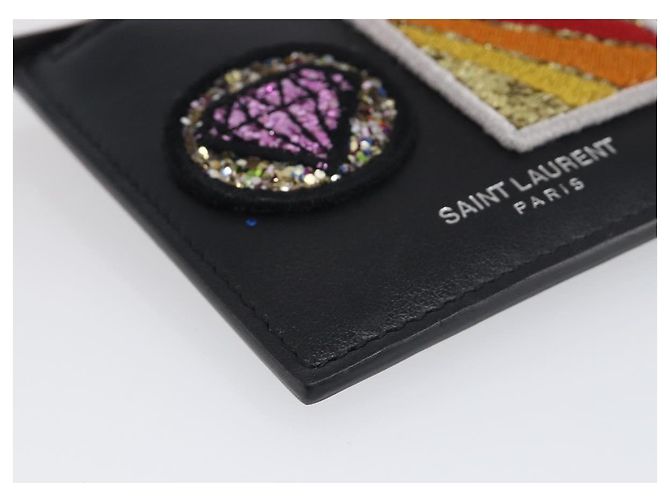 SAINT LAURENT Fragment Case Leather Black Silver 463778 Auth am12475V Negro Plata - vista 14