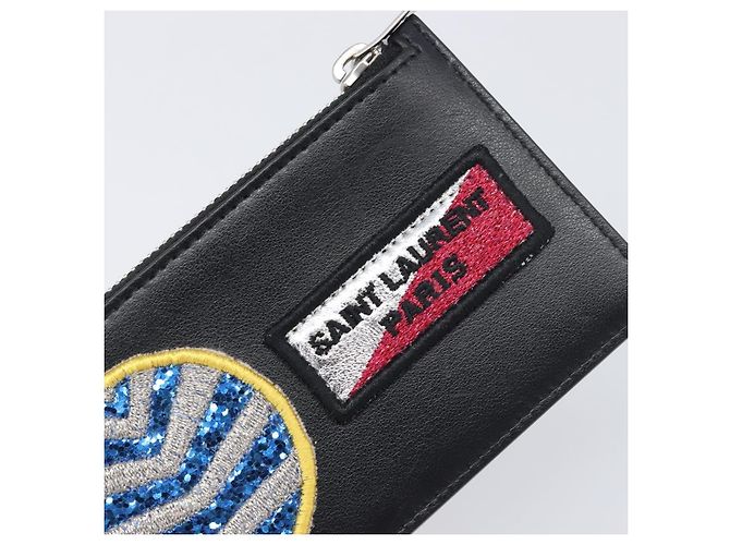 SAINT LAURENT Fragment Case Leather Black Silver 463778 Auth am12475V Negro Plata - vista 17