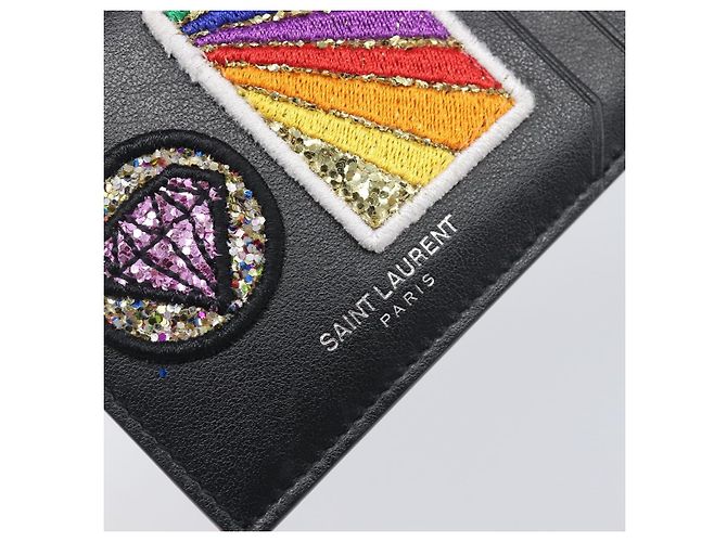 SAINT LAURENT Fragment Case Leather Black Silver 463778 Auth am12475V Negro Plata - vista 18