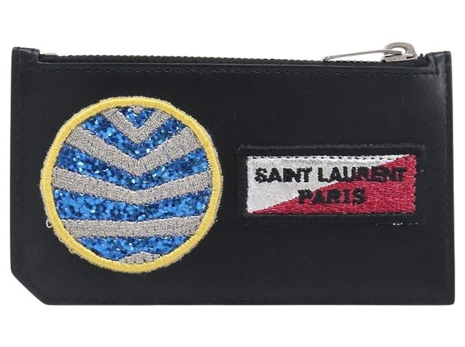 SAINT LAURENT Fragment Case Leather Black Silver 463778 Auth am12475V Negro Plata - vista 2