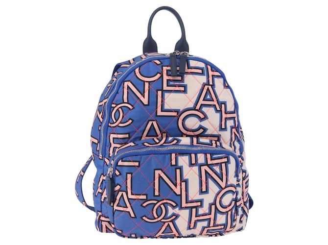 Zaino CHANEL Matelasse Nylon Blu Argento CC Auth 198652M - vista 13