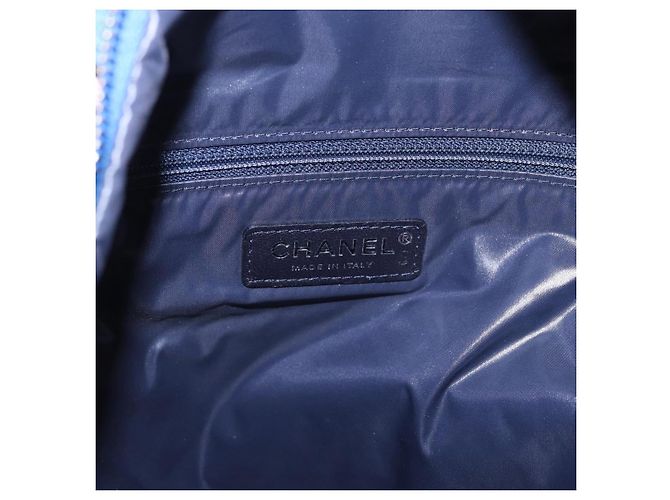 Zaino CHANEL Matelasse Nylon Blu Argento CC Auth 198652M - vista 20