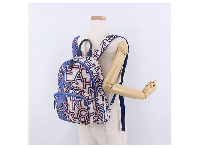 Zaino CHANEL Matelasse Nylon Blu Argento CC Auth 198652M - vista 26