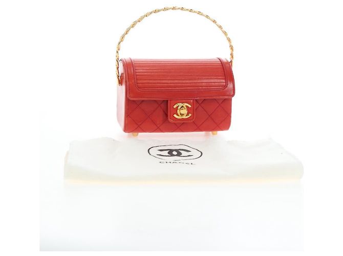 Borsa CHANEL Mademoiselle Chain Matelasse in pelle d'agnello rossa e oro CC Auth 196580SV Rosso D'oro - vista 12