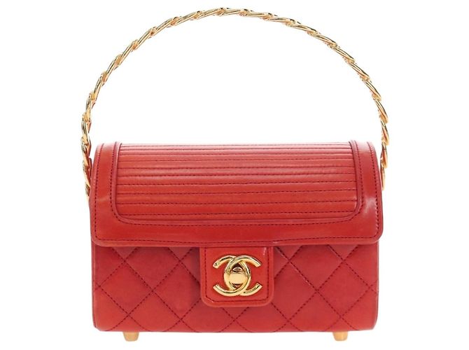 Borsa CHANEL Mademoiselle Chain Matelasse in pelle d'agnello rossa e oro CC Auth 196580SV Rosso D'oro - vista 13
