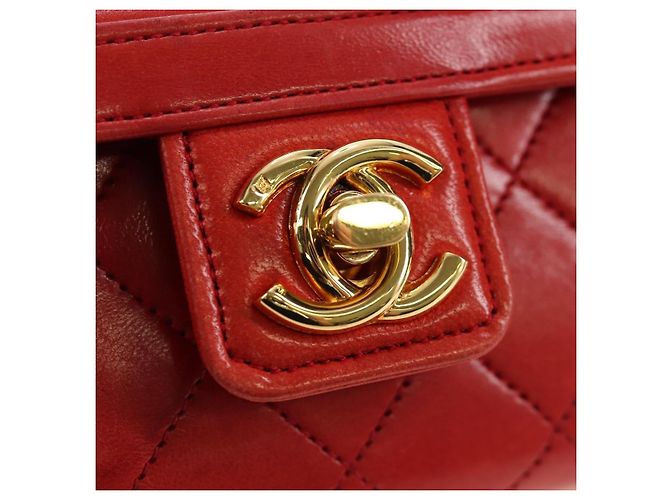 Borsa CHANEL Mademoiselle Chain Matelasse in pelle d'agnello rossa e oro CC Auth 196580SV Rosso D'oro - vista 18