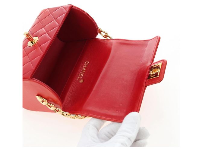 Borsa CHANEL Mademoiselle Chain Matelasse in pelle d'agnello rossa e oro CC Auth 196580SV Rosso D'oro - vista 9