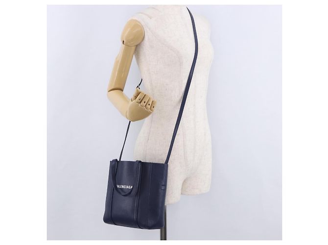 BALENCIAGA Everyday XXS Hand Bag Leather 2way Navy Silver 551815 Auth 197884V Argento Blu navy - vista 24