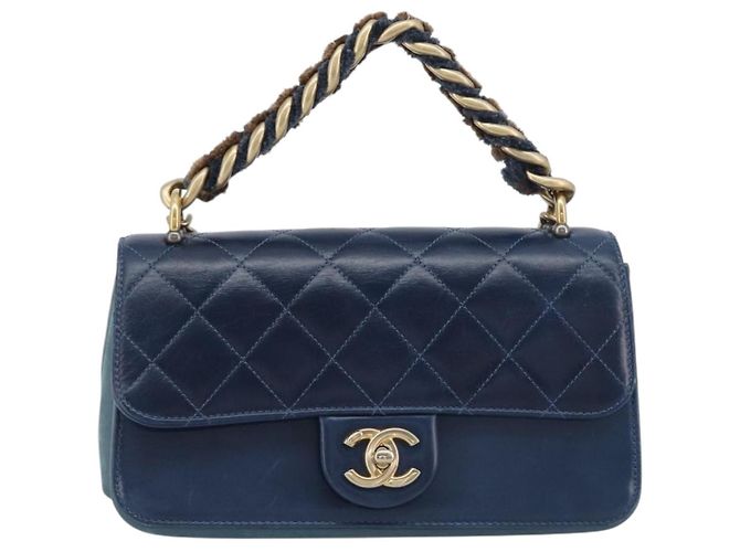 CHANEL Borsa a Tracolla Matelassé con Catena in Pelle 2way Navy Gold CC Auth 197156V D'oro Blu navy - vista 13