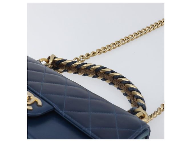 CHANEL Borsa a Tracolla Matelassé con Catena in Pelle 2way Navy Gold CC Auth 197156V D'oro Blu navy - vista 14