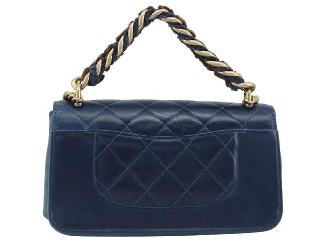 CHANEL Borsa a Tracolla Matelassé con Catena in Pelle 2way Navy Gold CC Auth 197156V D'oro Blu navy - vista 2