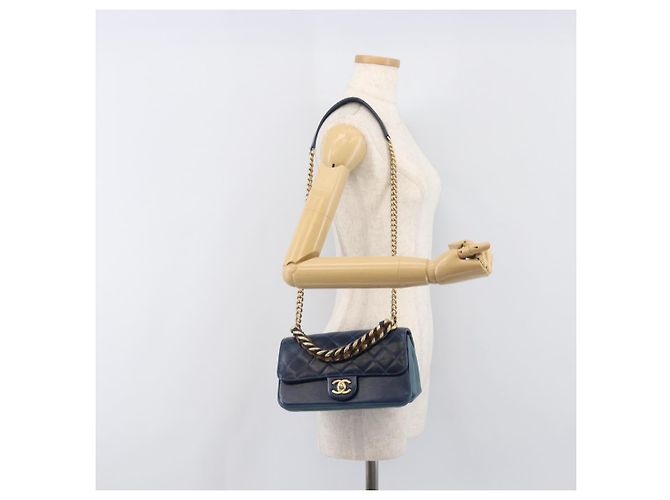 CHANEL Borsa a Tracolla Matelassé con Catena in Pelle 2way Navy Gold CC Auth 197156V D'oro Blu navy - vista 30