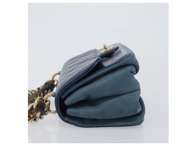 CHANEL Borsa a Tracolla Matelassé con Catena in Pelle 2way Navy Gold CC Auth 197156V D'oro Blu navy - vista 4