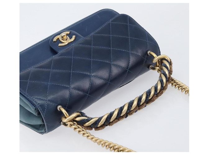CHANEL Borsa a Tracolla Matelassé con Catena in Pelle 2way Navy Gold CC Auth 197156V D'oro Blu navy - vista 6