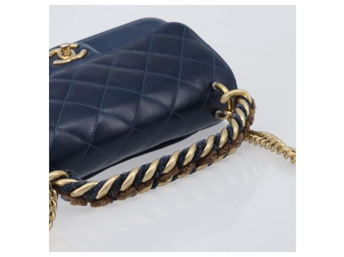 CHANEL Borsa a Tracolla Matelassé con Catena in Pelle 2way Navy Gold CC Auth 197156V D'oro Blu navy - vista 7