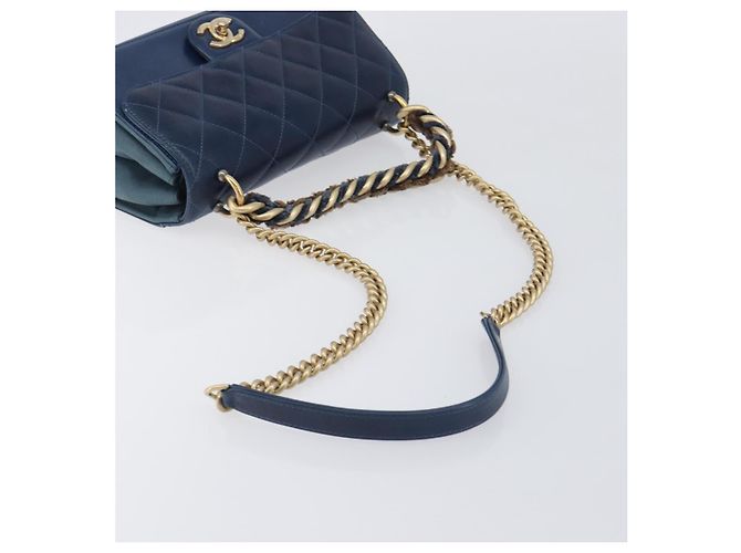 CHANEL Borsa a Tracolla Matelassé con Catena in Pelle 2way Navy Gold CC Auth 197156V D'oro Blu navy - vista 8