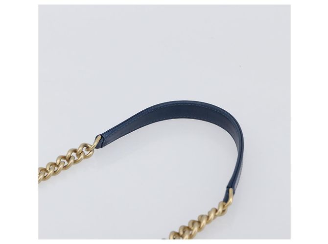 CHANEL Borsa a Tracolla Matelassé con Catena in Pelle 2way Navy Gold CC Auth 197156V D'oro Blu navy - vista 9