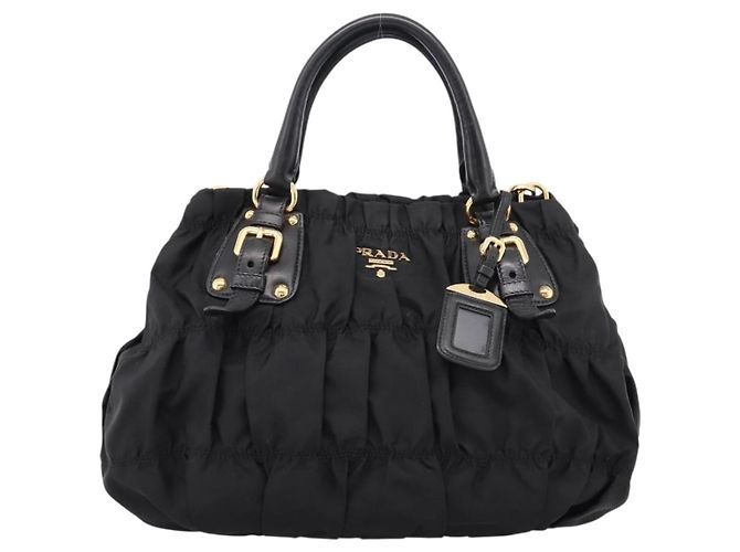 Borsa a mano arricciata PRADA Nylon 2way Nero Oro Auth 199147V D'oro - vista 13