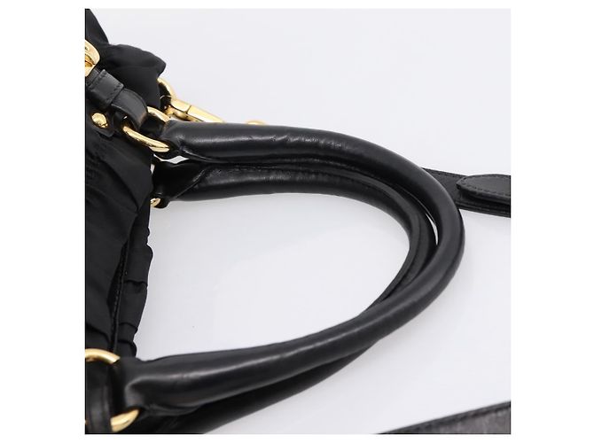 Borsa a mano arricciata PRADA Nylon 2way Nero Oro Auth 199147V D'oro - vista 14