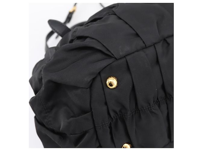 Borsa a mano arricciata PRADA Nylon 2way Nero Oro Auth 199147V D'oro - vista 16