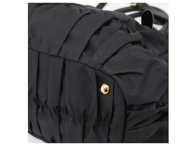 Borsa a mano arricciata PRADA Nylon 2way Nero Oro Auth 199147V D'oro - vista 17