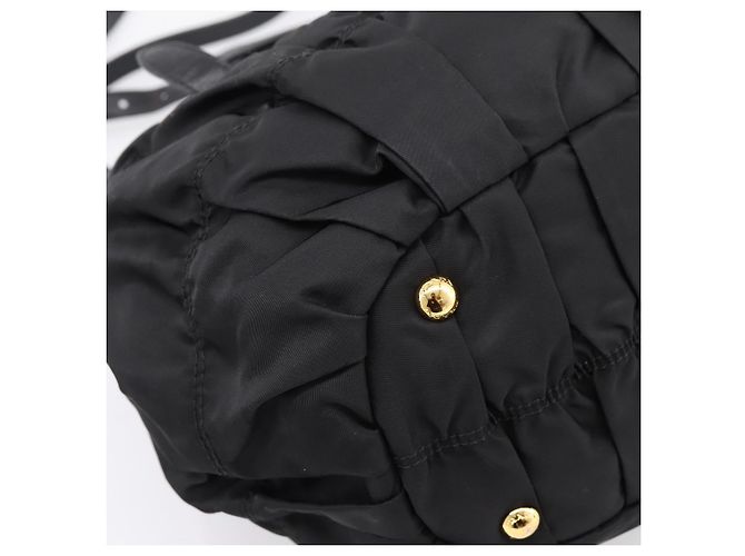 Borsa a mano arricciata PRADA Nylon 2way Nero Oro Auth 199147V D'oro - vista 18