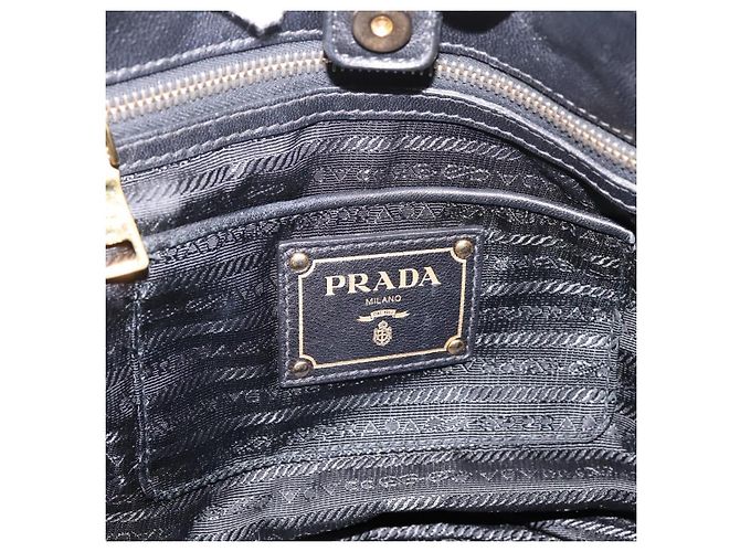 Borsa a mano arricciata PRADA Nylon 2way Nero Oro Auth 199147V D'oro - vista 21