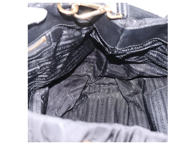 Borsa a mano arricciata PRADA Nylon 2way Nero Oro Auth 199147V D'oro - vista 22