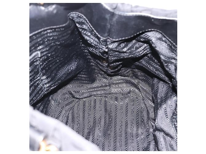 Borsa a mano arricciata PRADA Nylon 2way Nero Oro Auth 199147V D'oro - vista 23